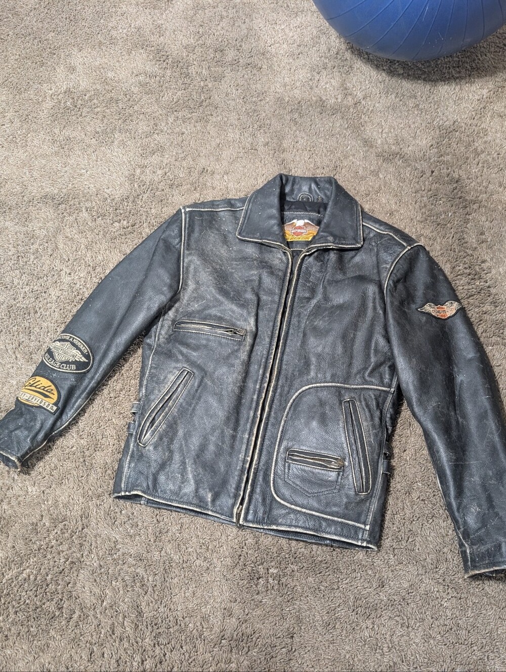 Harley Davidson Men's Vintage Original 90's Glide Leather Jacket Patches S Rare